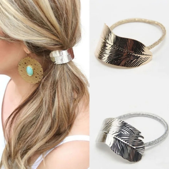 feather leaft hair band Accessories - Feather Leaf Boho Ponytail Elastic Hair Band